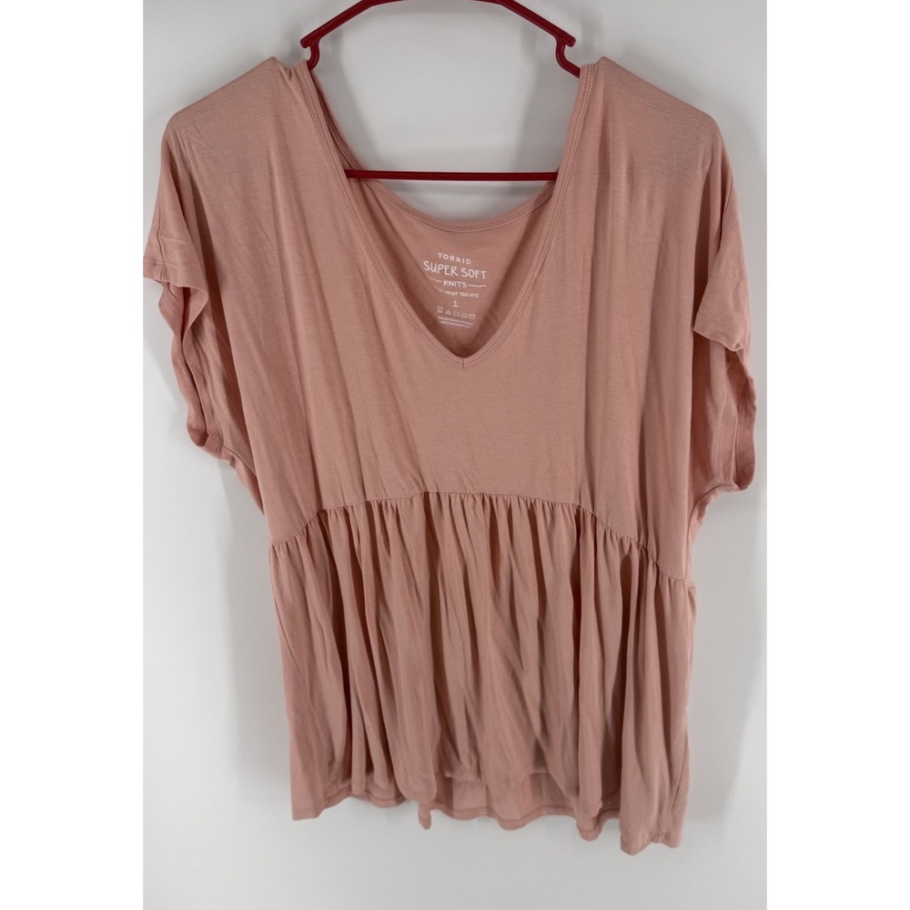 Torrid Super Soft Women's Size 1 Pink Babydoll Peplum V-Neck Top